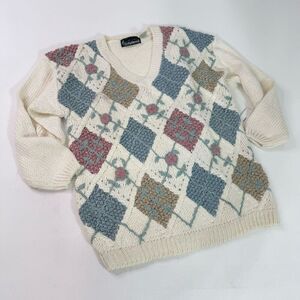 Jessica Stevens Vintage Sweater Women Medium Floral Cable Knit Grandmacore Roses